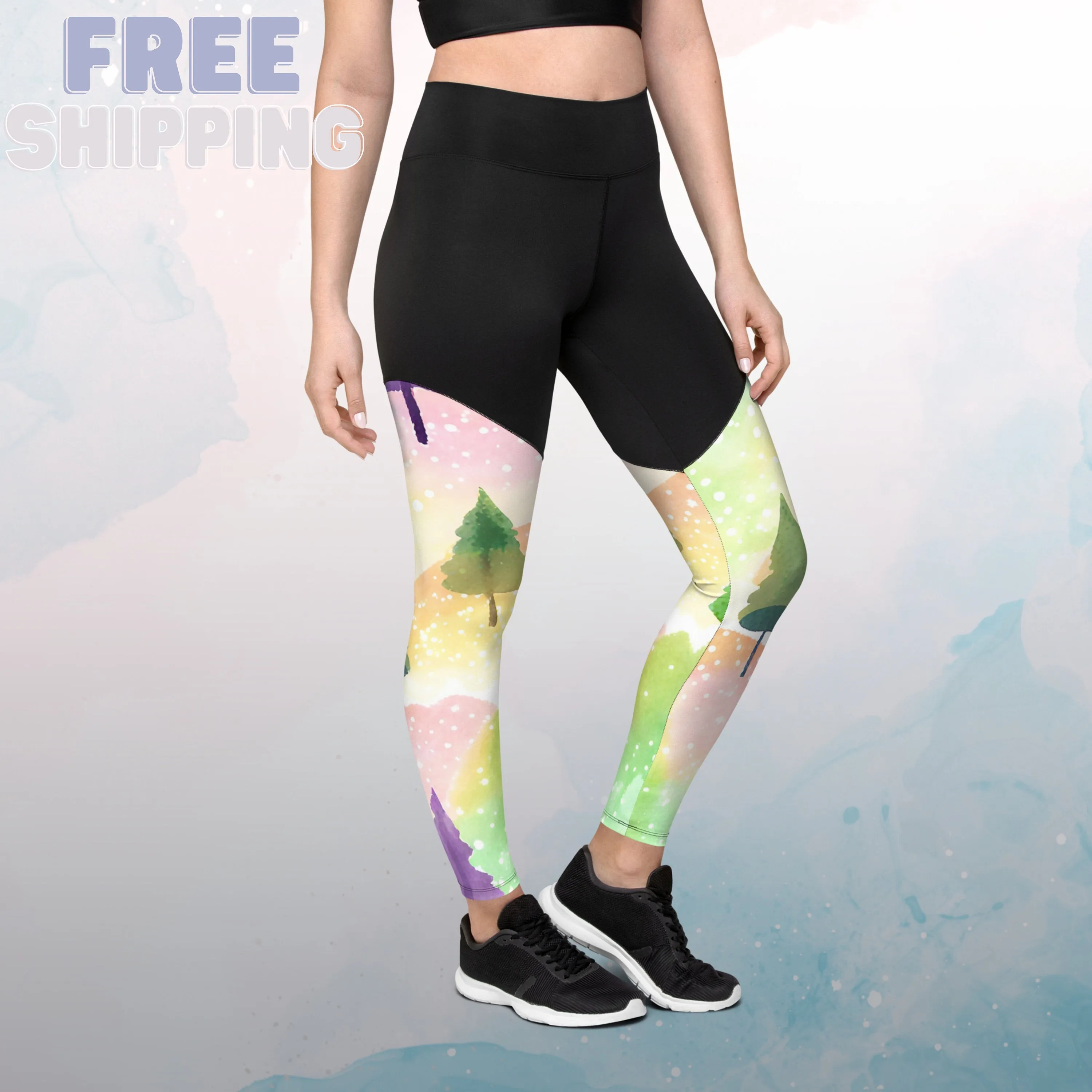 Rainbow and Pine Trees Athletic Compression Sports Leggings