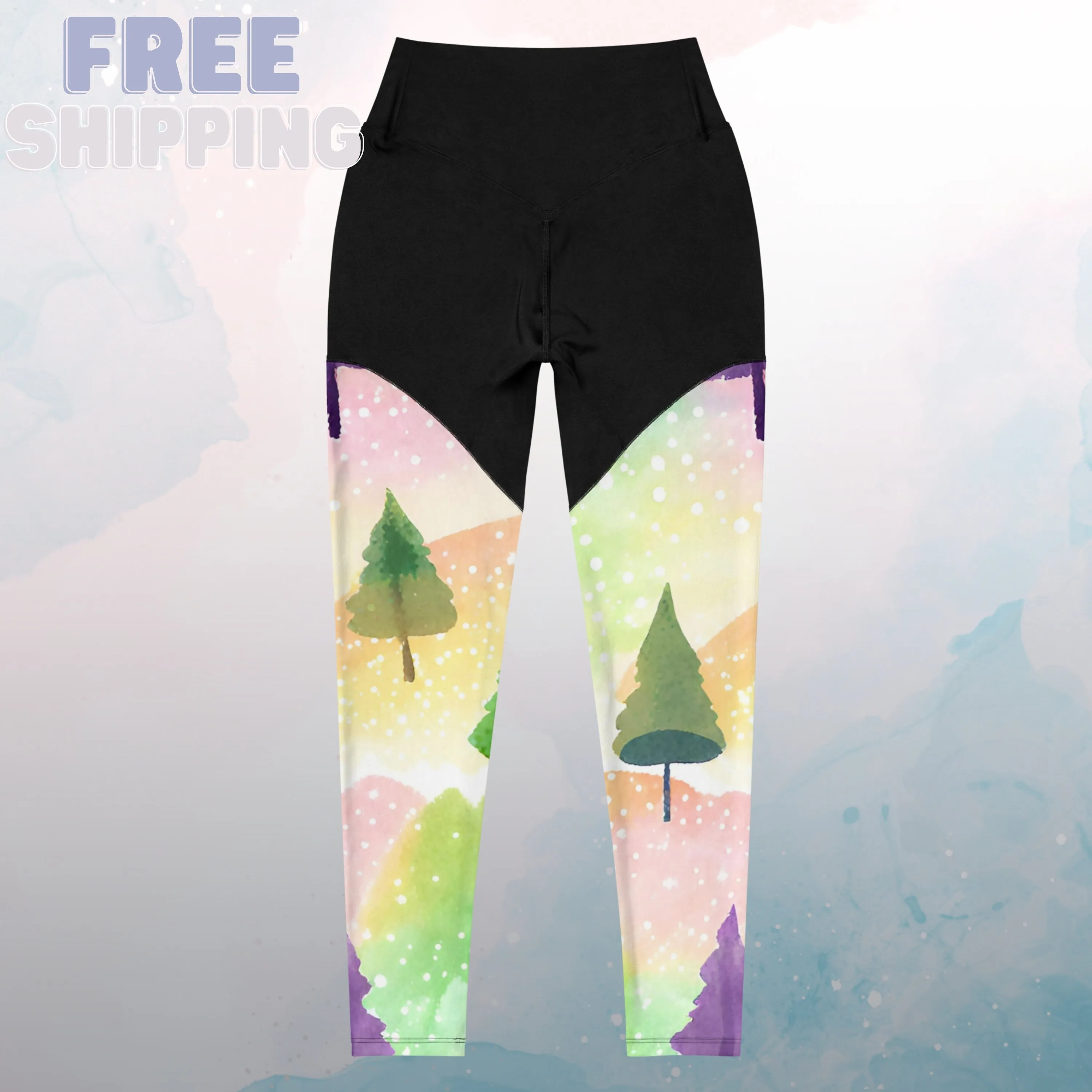 Rainbow and Pine Trees Athletic Compression Sports Leggings