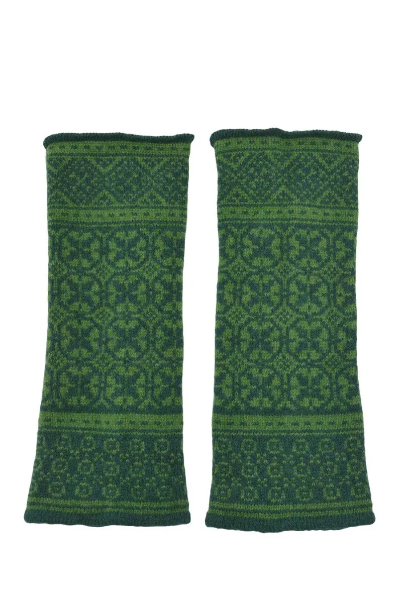 Rubislaw Fair isle wrist warmer fingerless gloves - Green