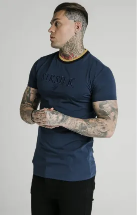 SikSilk Straight Hem Gym Tee – Navy, Gold & Black