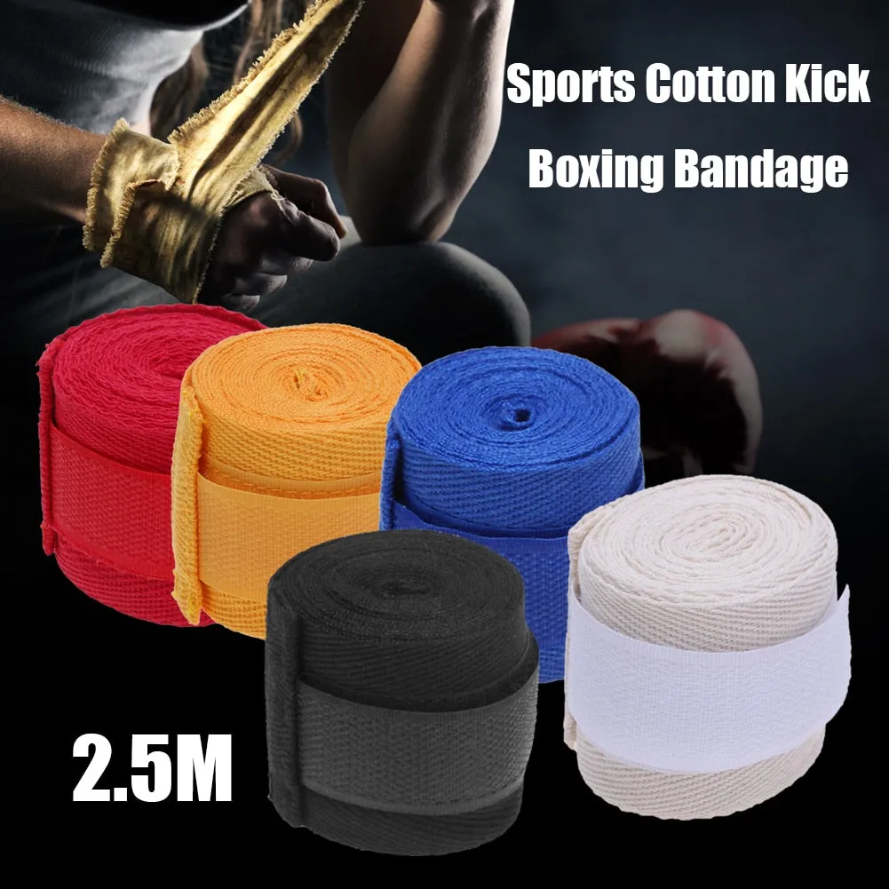 Sports Cotton 2pcs 2.5m Kick Boxing Bandage Sanda Taekwondo MMA Wrist Hand Gloves Wraps Straps Sportswear Equipment