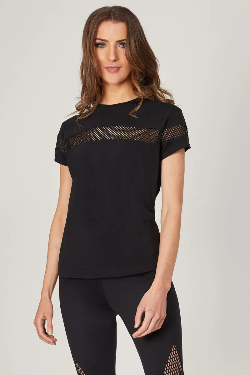 Stretch Gym T-Shirt with CoolMesh Panel Black