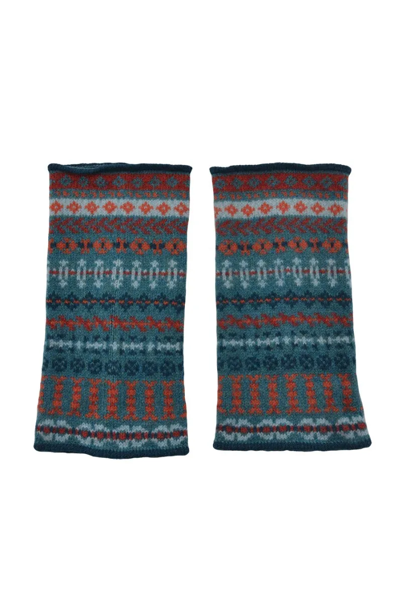 Ugie Fair isle wrist warmer fingerless gloves - Teal